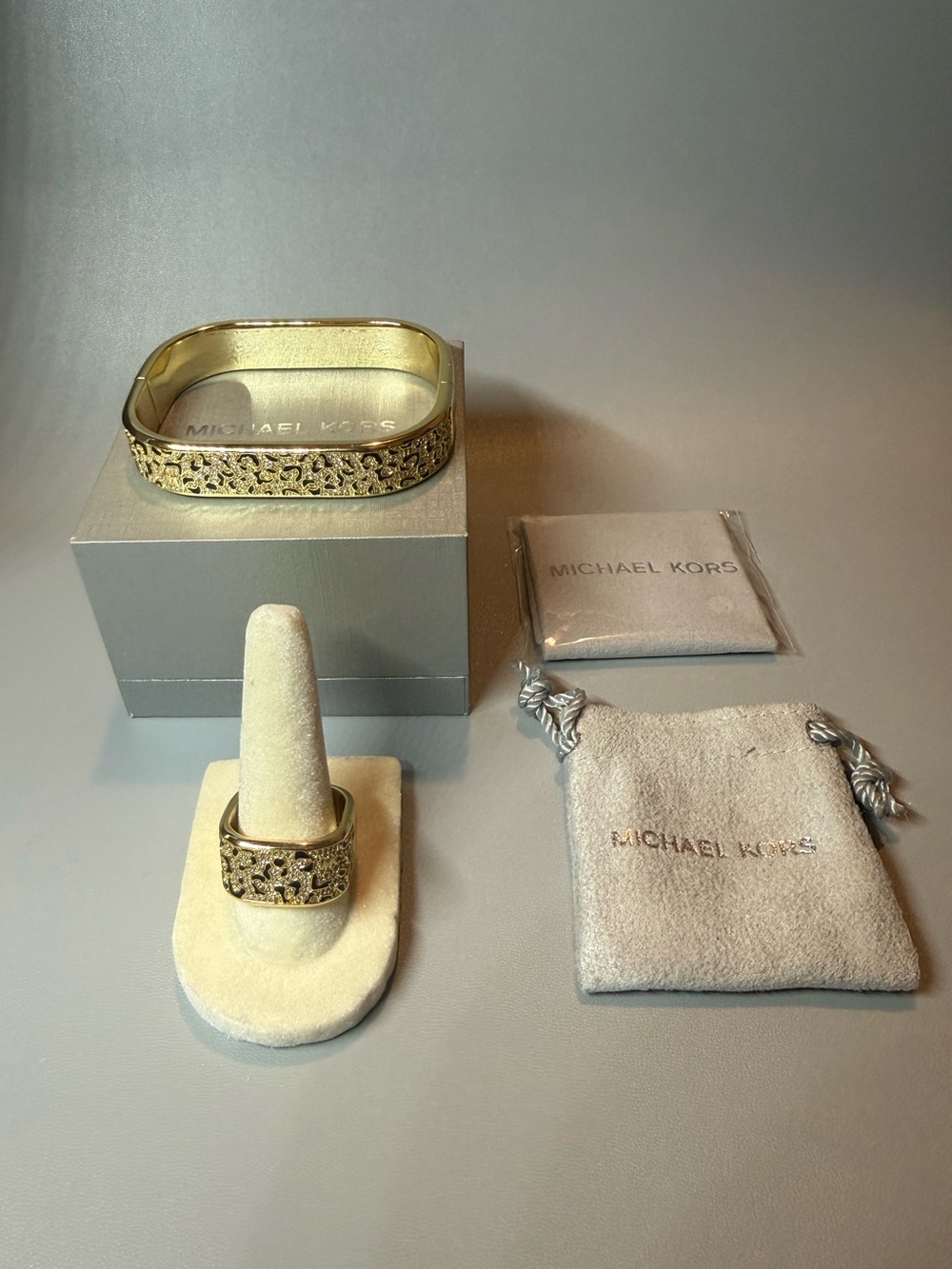 Michael Kors Gold Filigree Ring and Bangle Set